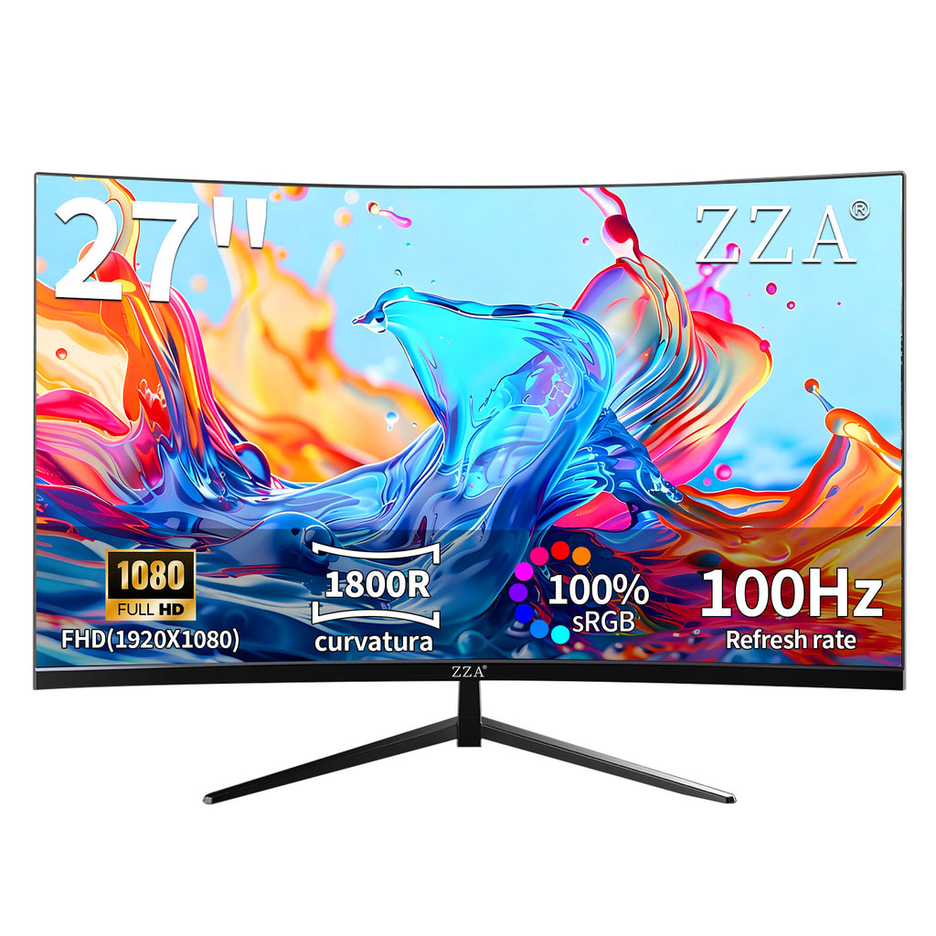27 inch 100Hz Curved Monitor with 1K 1920x1080 Computer Screen 27 inch FHD with HDMI,VGA and Wall Mountable|1080P Eye Care PC Office Display for Working and Gaming