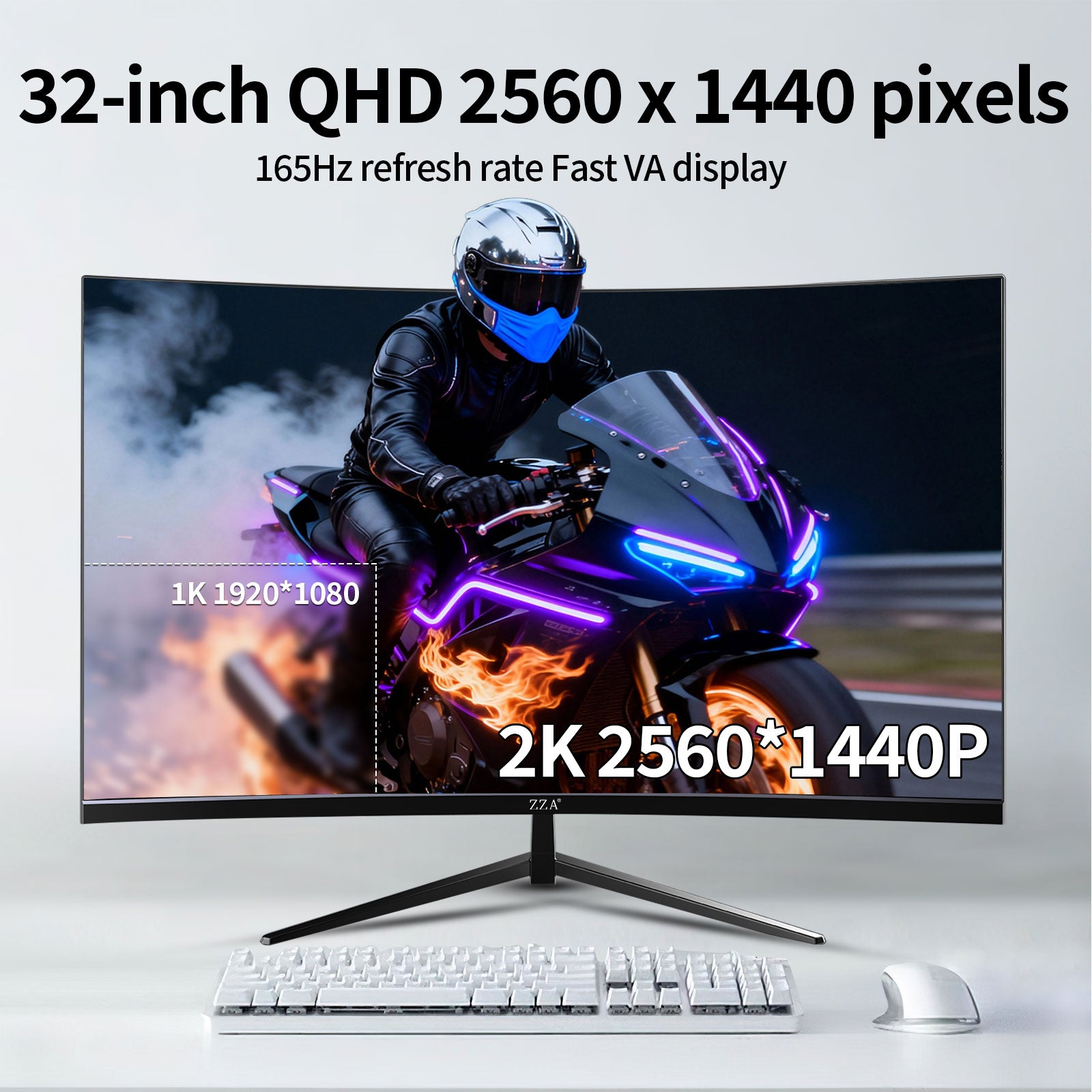 32 Inch Curved Monitor,1440p VA Screen 165Hz, 1500R Curved Gming Monitor,Computer Monitor 1ms,FreeSync & G-Sync, HDR10, 120% sRGB Coverage, DP/HDMI, PC Monitor VESA Mount Compatible