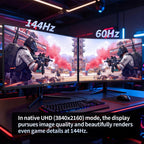 27 Inch 4K Gaming Monitor,UHD(3840x2160) 4K 144Hz Flat Monitor, Adaptive Sync,HDMI 2.1 & DP 1.4,Tilt Adjustment PC Monitor, Wall Mountable, for Work, Streaming, and Home Office, Black