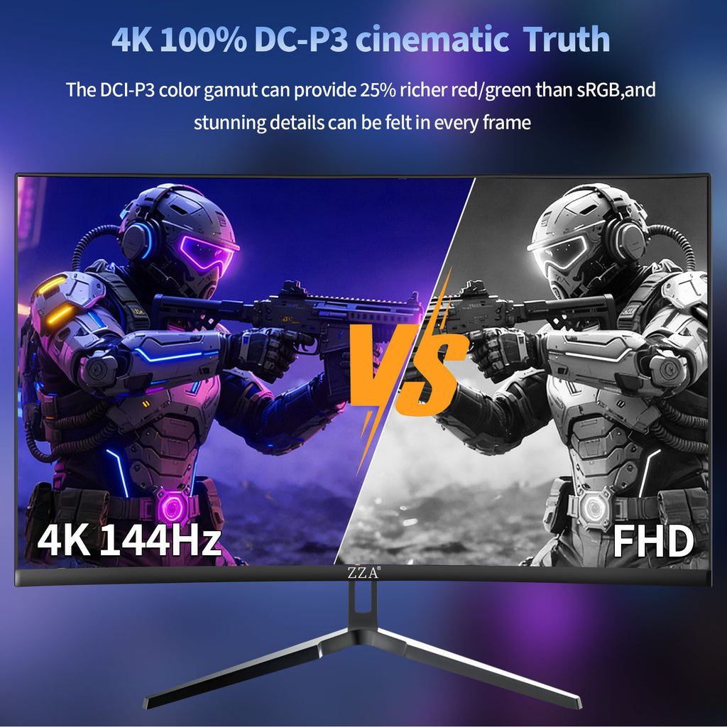 27 Inch 4K Gaming Monitor,UHD(3840x2160) 4K 144Hz Flat Monitor, Adaptive Sync,HDMI 2.1 & DP 1.4,Tilt Adjustment PC Monitor, Wall Mountable, for Work, Streaming, and Home Office, Black