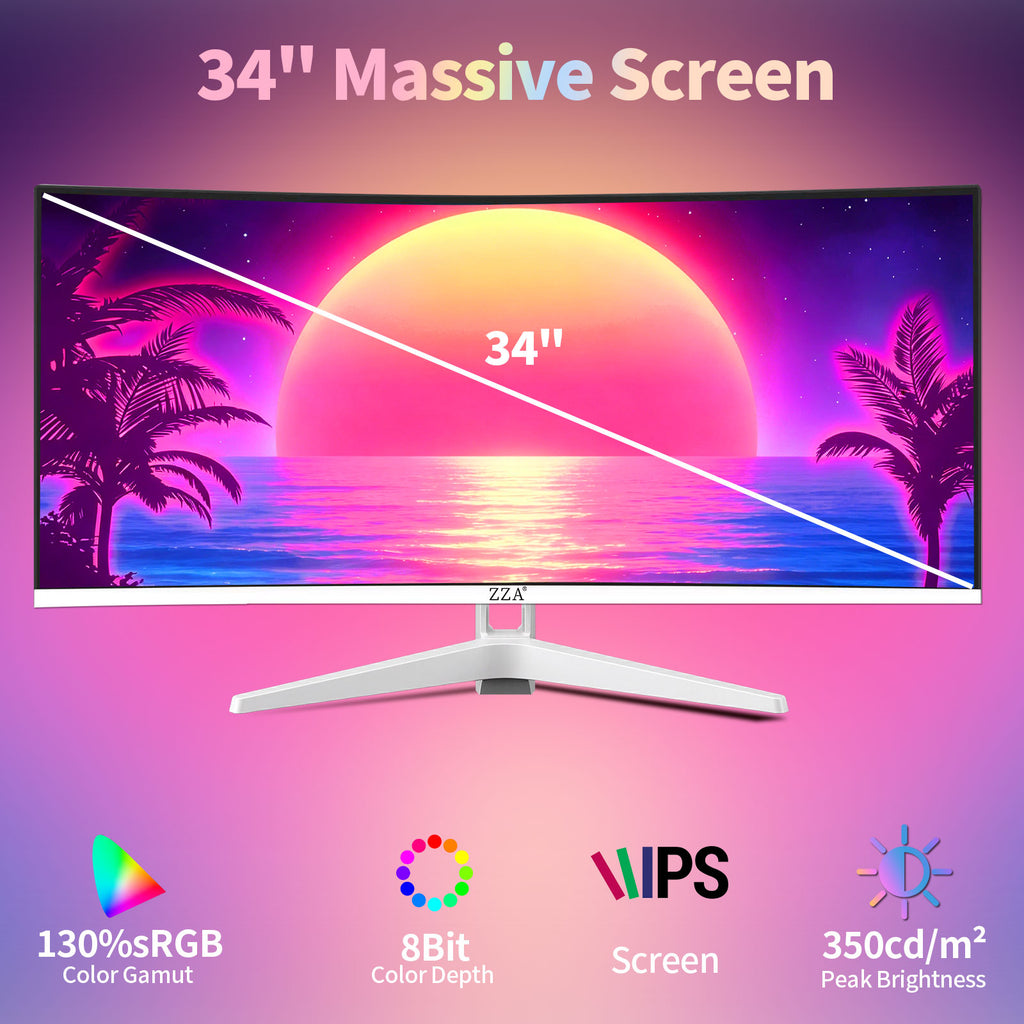 34 Inch Ultrawide Curved Monitor Built in Speakers 4K Gaming Computer Monitor 100Hz, WQHD(3440x1440P) Curved 3800R 21:9 Ultra Wide PC Display, 130% sRGB, HDMI &DP, VESA Mount Compatible-White
