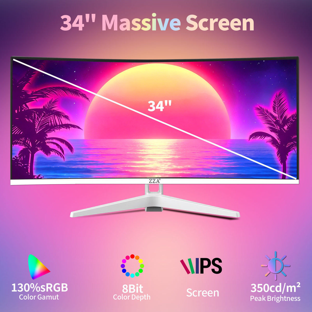 34 Inch Ultrawide Curved Monitor Built in Speakers 4K Gaming Computer Monitor 100Hz, WQHD(3440x1440P) Curved 3800R 21:9 Ultra Wide PC Display, 130% sRGB, HDMI &DP, VESA Mount Compatible-White