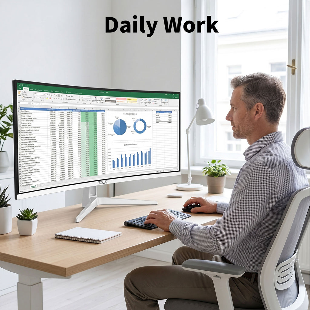 34 Inch Ultrawide Curved Monitor Built in Speakers 4K Gaming Computer Monitor 100Hz, WQHD(3440x1440P) Curved 3800R 21:9 Ultra Wide PC Display, 130% sRGB, HDMI &DP, VESA Mount Compatible-White