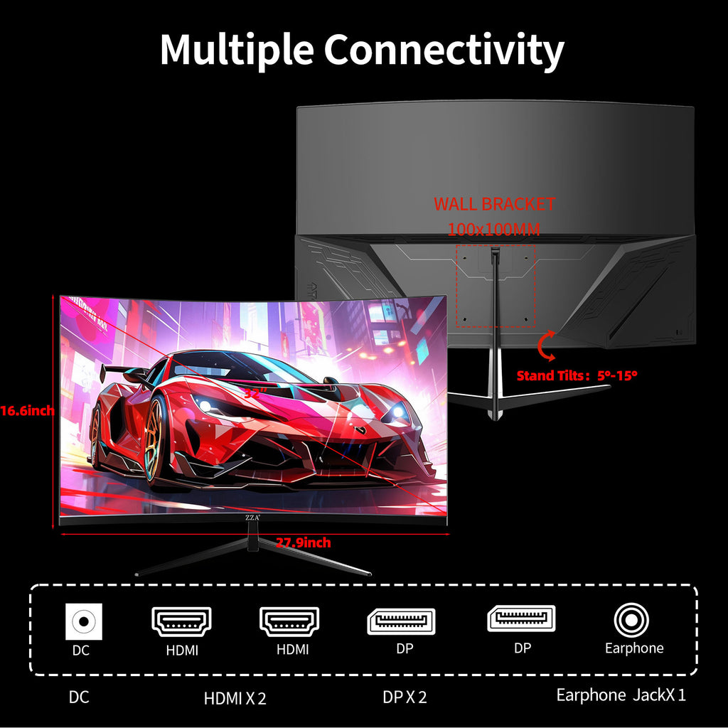 32 Inch Curved Monitor,1440p VA Screen 165Hz, 1500R Curved Gming Monitor,Computer Monitor 1ms,FreeSync & G-Sync, HDR10, 120% sRGB Coverage, DP/HDMI, PC Monitor VESA Mount Compatible