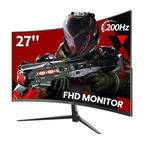 ZZA 27 Inch Curved Gaming Monitor 200Hz, Full HD 1080P VA Panel Computer Monitor, 1ms Response Time, FreeSync, HDMI & DP Port, HDR, Frameless, VESA Mountable