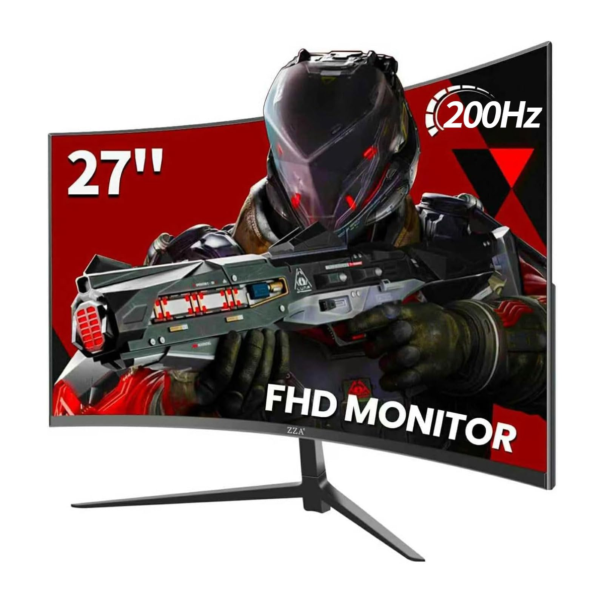 ZZA 27 Inch Curved Gaming Monitor 200Hz, Full HD 1080P VA Panel Computer Monitor, 1ms Response Time, FreeSync, HDMI & DP Port, HDR, Frameless, VESA Mountable
