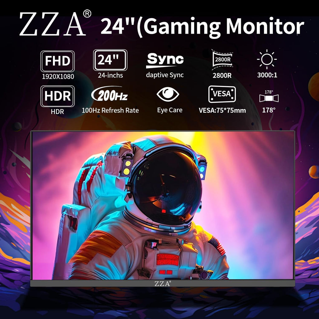 24 Inch Gaming Monitor 200Hz, FHD 1080P Computer Screen, FreeSync, 3000:1 Contrast, 120% sRGB, HDMI & DP Ports, VESA Mount, HDMI Cable Included