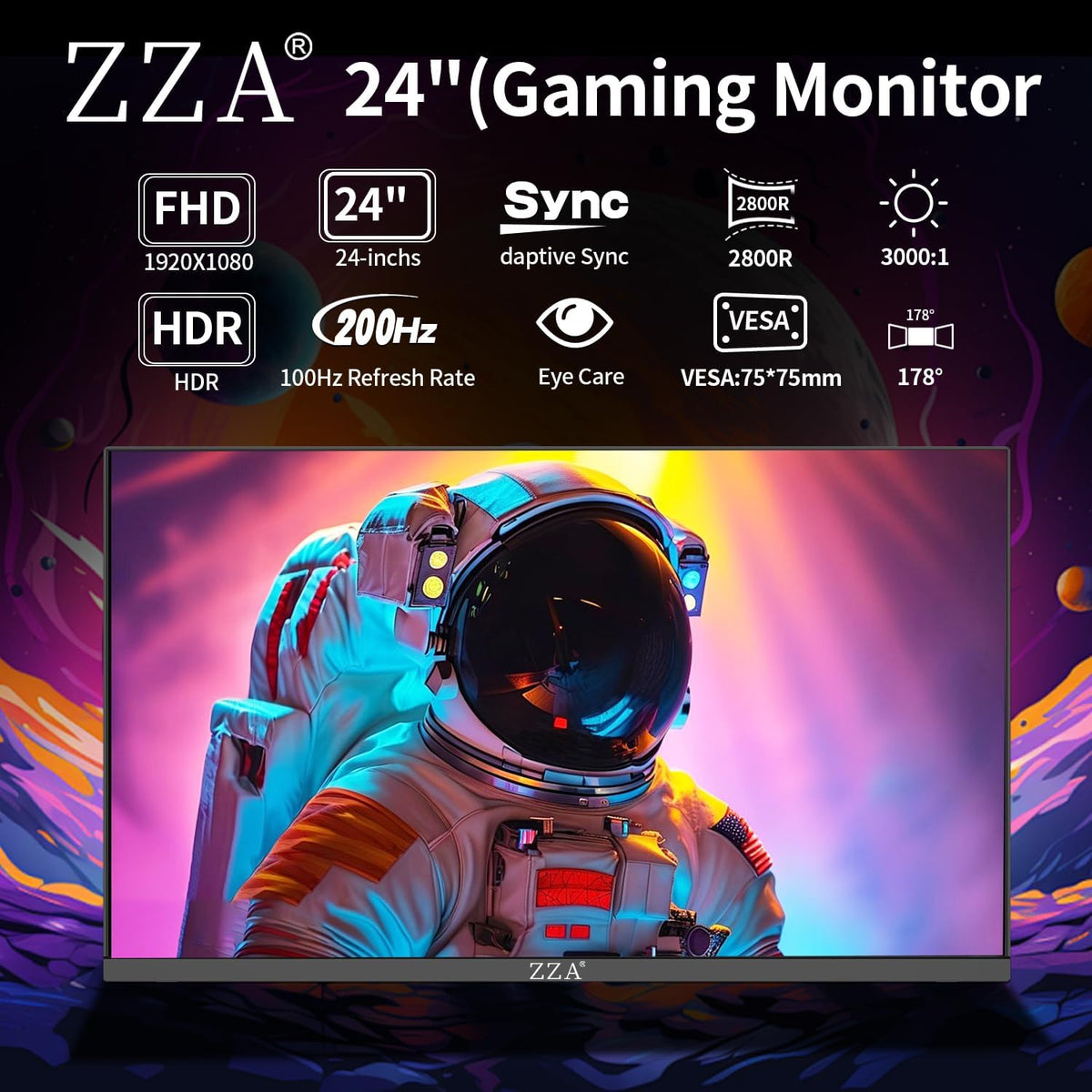 24 Inch Gaming Monitor 200Hz, FHD 1080P Computer Screen, FreeSync, 3000:1 Contrast, 120% sRGB, HDMI & DP Ports, VESA Mount, HDMI Cable Included