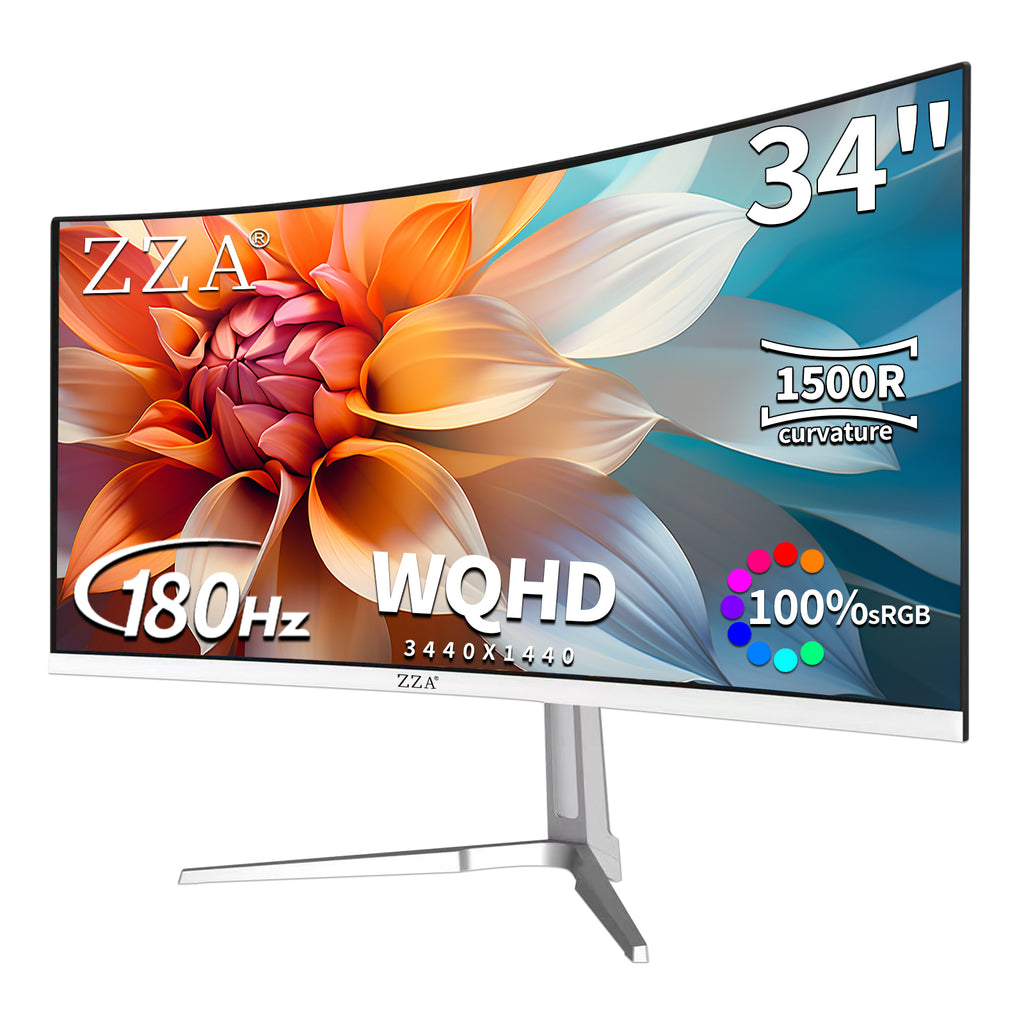 34'' Gaming Monitor-165Hz/180Hz WQHD (3440x1440P) Ultrawide 34 White Curved Monitor,FreeSync for Tear-Free Gaming,120% sRGB, HDMI 2.1 & DP 1.4,PBP Mode,Wall Mountable
