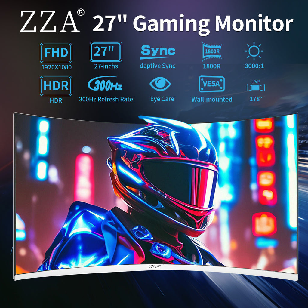 27 inch White Gaming Monitor,240-300Hz Curved Monitor,Full HD 1080P Computer Monitor,Eye-Care Display with HDMI,DP,FreeSync,Wall Mountable for Office and Home