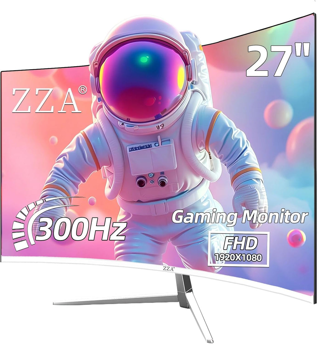 27 inch White Gaming Monitor,240-300Hz Curved Monitor,Full HD 1080P Computer Monitor,Eye-Care Display with HDMI,DP,FreeSync,Wall Mountable for Office and Home