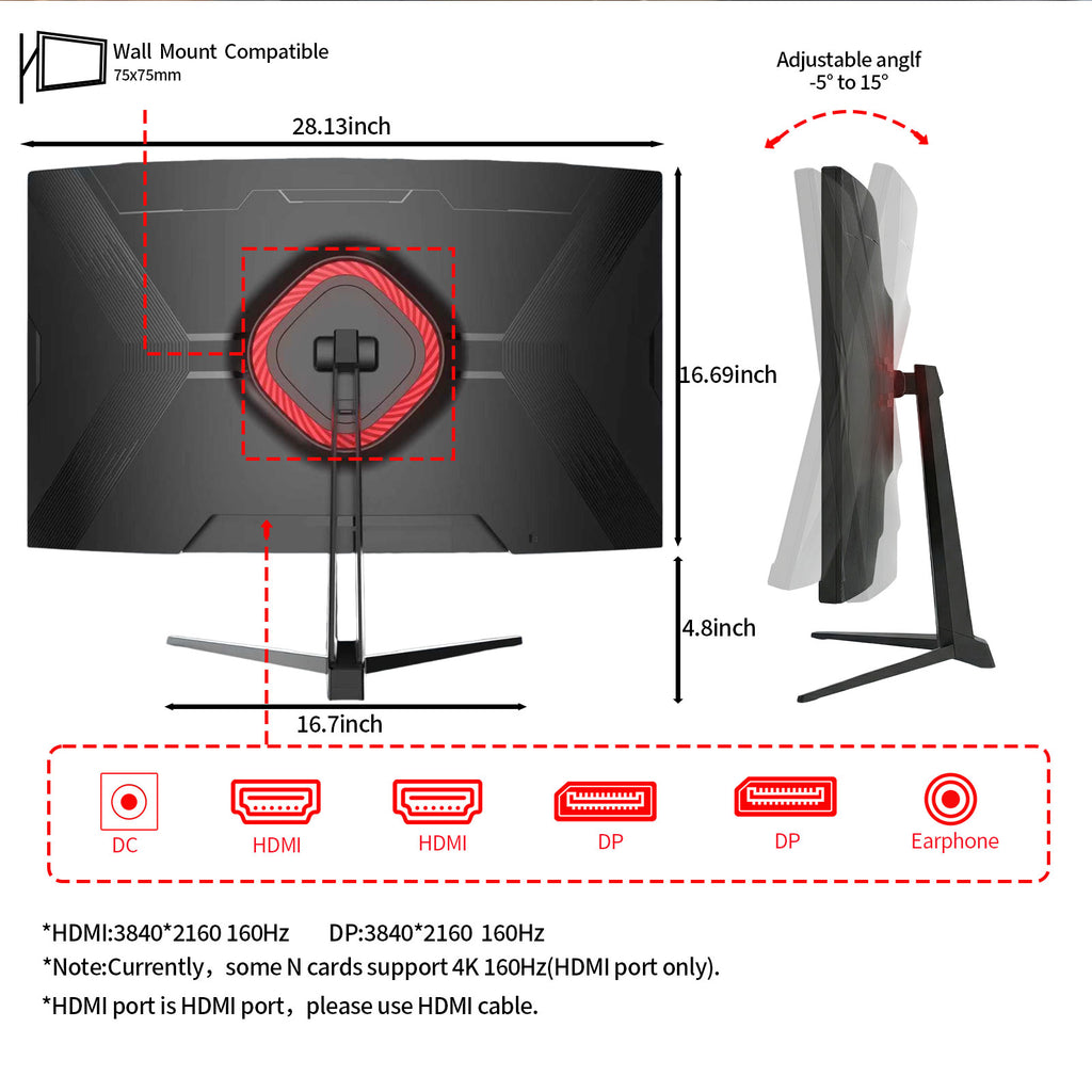32 Curved Gaming Monitor, 4K UHD (3840 x 2160) VA Display, 1500R Immersion, 144Hz/160Hz Refresh Rate, Advanced Computer Screen, Supports AMD FreeSync Premium, 120% sRGB Color Gamut,HDMI 2.1/DP1.4