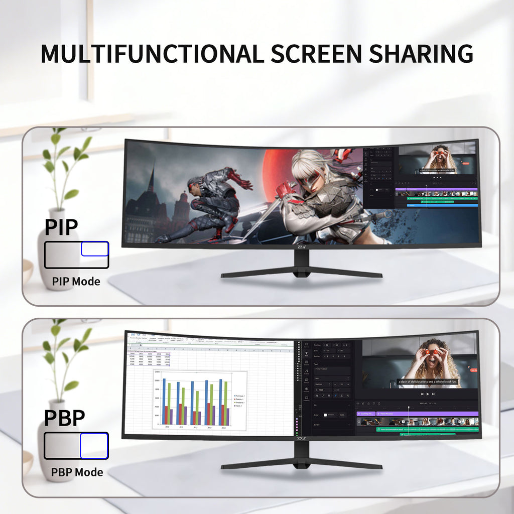 49 Curved Gaming Monitor | 5120x1440 Dual QHD, 165Hz/144Hz, 1500R, 32:9 Ultra-Wide, AMD FreeSync, 120% sRGB, Height Adjustable, HDMI 2.1 & DisplayPort 1.4, VESA Mount, Black