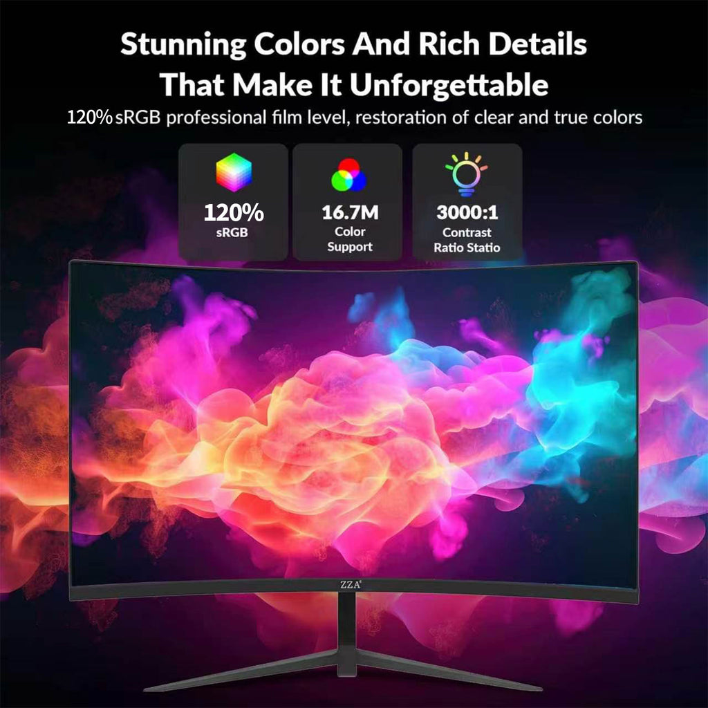 ZZA 27 Inch Curved Gaming Monitor 200Hz, Full HD 1080P VA Panel Computer Monitor, 1ms Response Time, FreeSync, HDMI & DP Port, HDR, Frameless, VESA Mountable