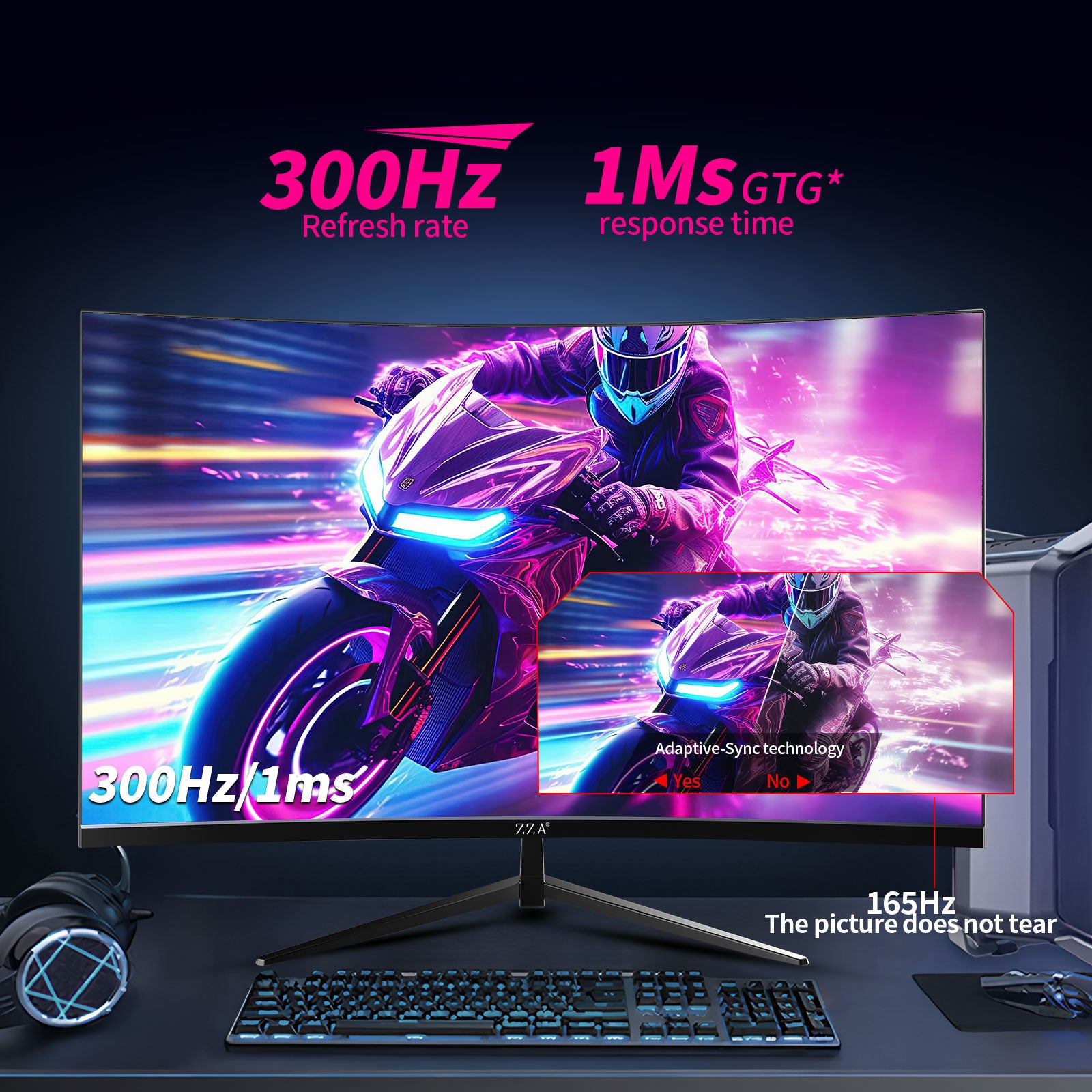 32 Inch Curved Gaming Monitor 300Hz, QHD 1440p 2K Computer Monitor, 1ms (GTG) 1500R VA Panel, HDR10, AMD FreeSync Premium, Eye Care, Adjustable Stand, HDMI 2.1 & DP 1.4, for PC PS5 Xbox