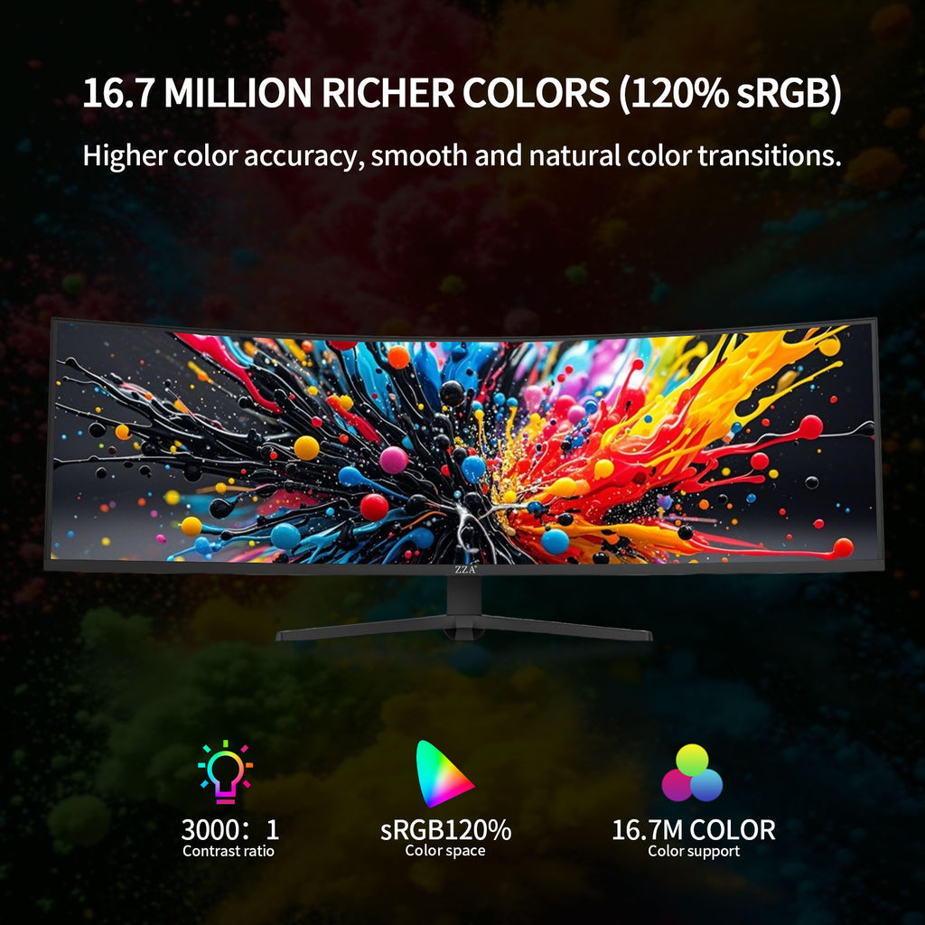 49 Curved Gaming Monitor | 5120x1440 Dual QHD, 165Hz/144Hz, 1500R, 32:9 Ultra-Wide, AMD FreeSync, 120% sRGB, Height Adjustable, HDMI 2.1 & DisplayPort 1.4, VESA Mount, Black
