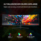 49 Curved Gaming Monitor | 5120x1440 Dual QHD, 165Hz/144Hz, 1500R, 32:9 Ultra-Wide, AMD FreeSync, 120% sRGB, Height Adjustable, HDMI 2.1 & DisplayPort 1.4, VESA Mount, Black
