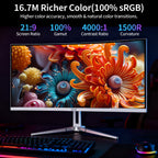 34'' Gaming Monitor-165Hz/180Hz WQHD (3440x1440P) Ultrawide 34 White Curved Monitor,FreeSync for Tear-Free Gaming,120% sRGB, HDMI 2.1 & DP 1.4,PBP Mode,Wall Mountable