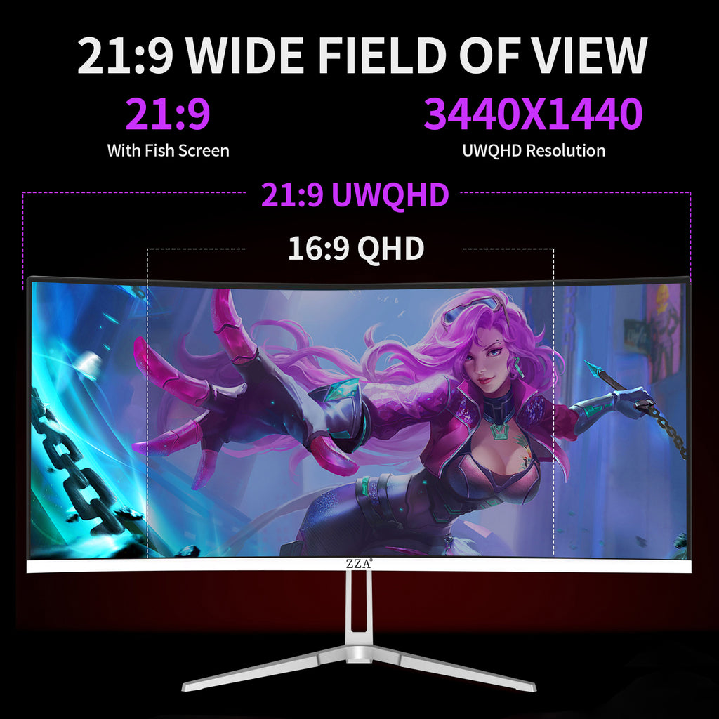 34'' Gaming Monitor-165Hz/180Hz WQHD (3440x1440P) Ultrawide 34 White Curved Monitor,FreeSync for Tear-Free Gaming,120% sRGB, HDMI 2.1 & DP 1.4,PBP Mode,Wall Mountable