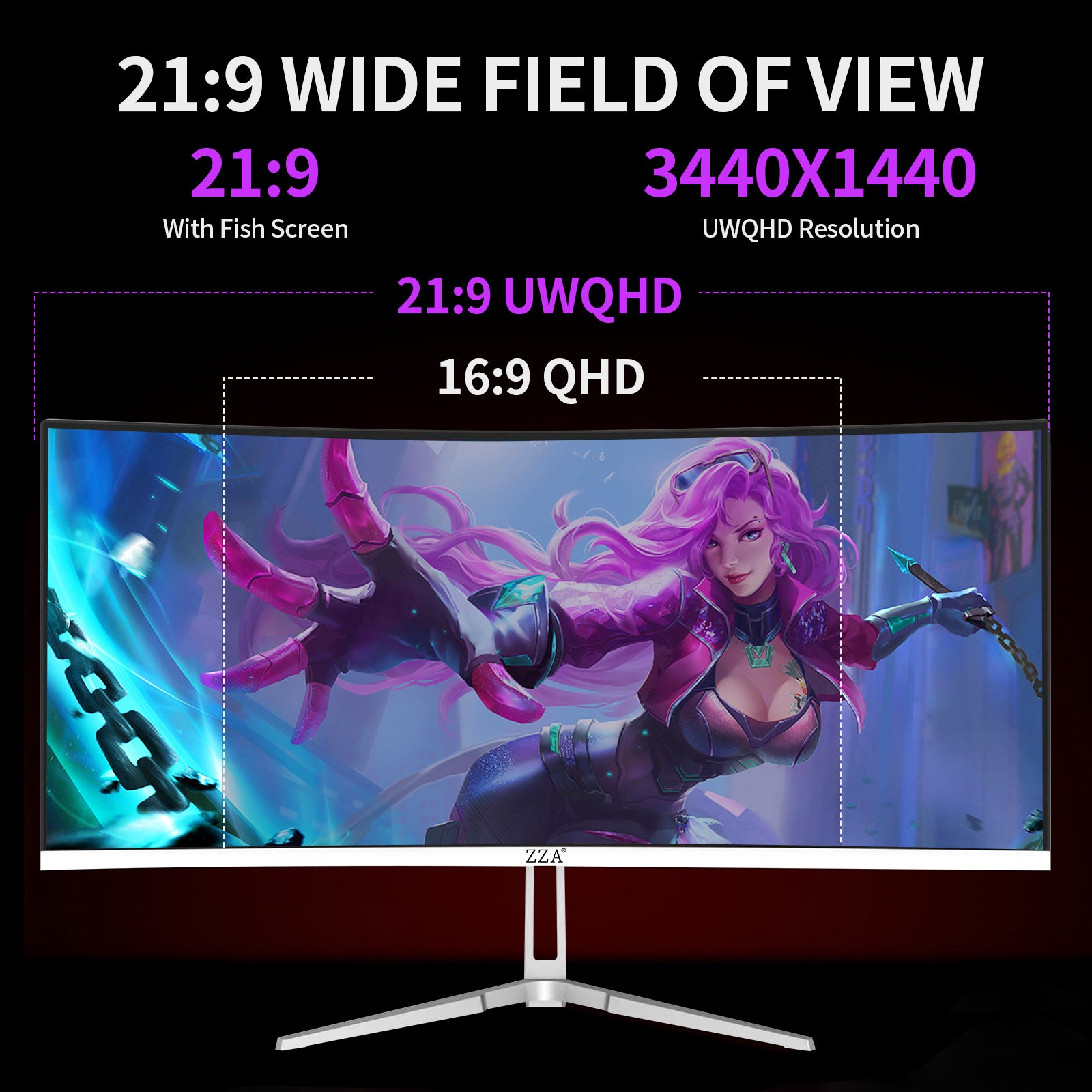 34'' Gaming Monitor-165Hz/180Hz WQHD (3440x1440P) Ultrawide 34 White Curved Monitor,FreeSync for Tear-Free Gaming,120% sRGB, HDMI 2.1 & DP 1.4,PBP Mode,Wall Mountable