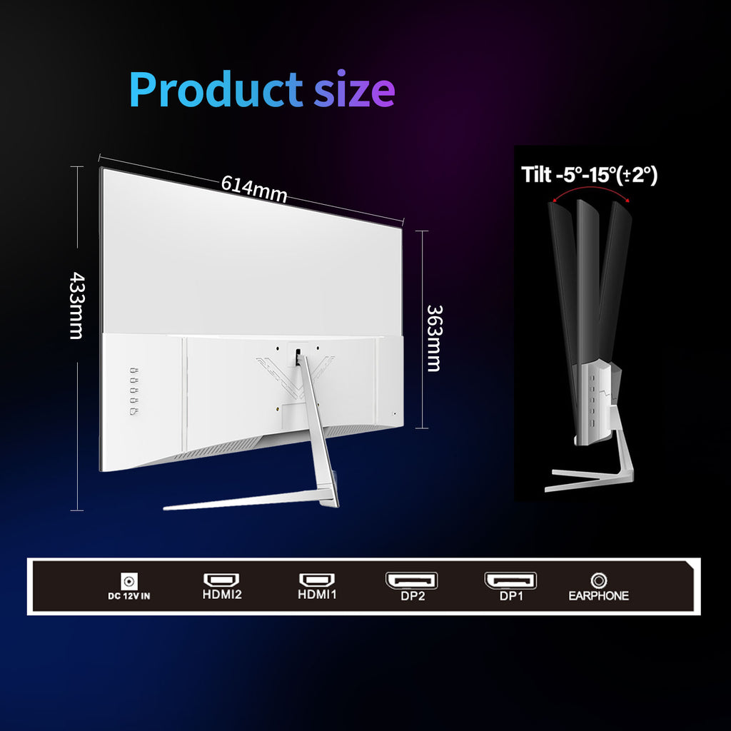27 inch White Gaming Monitor,240-300Hz Curved Monitor,Full HD 1080P Computer Monitor,Eye-Care Display with HDMI,DP,FreeSync,Wall Mountable for Office and Home