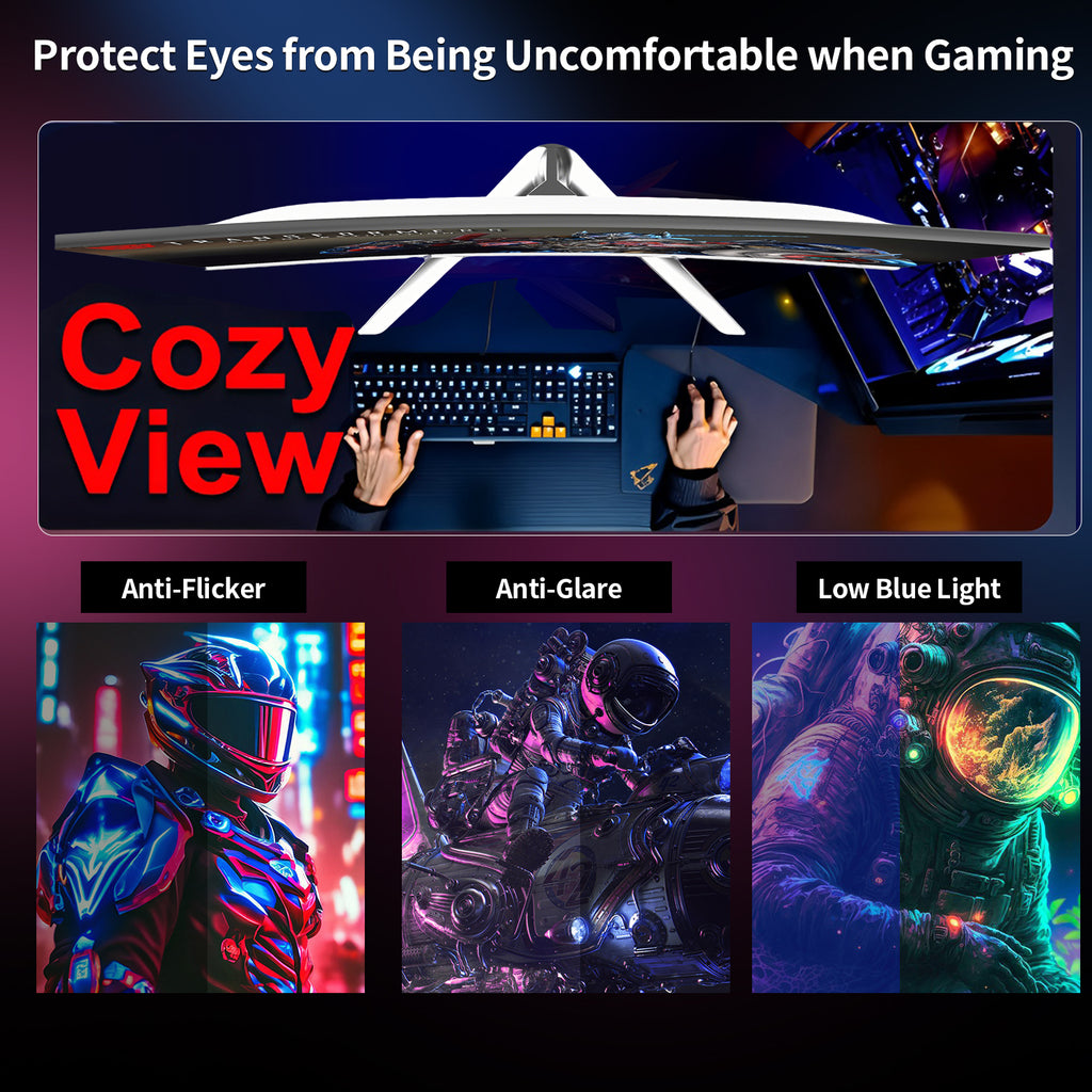 27 inch White Gaming Monitor,240-300Hz Curved Monitor,Full HD 1080P Computer Monitor,Eye-Care Display with HDMI,DP,FreeSync,Wall Mountable for Office and Home