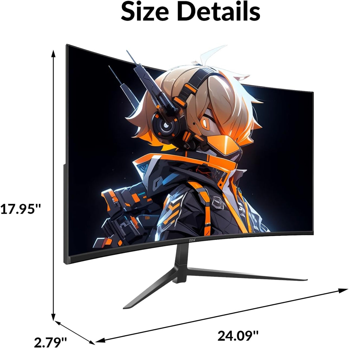ZZA 27 Inch Curved Gaming Monitor 200Hz, Full HD 1080P VA Panel Computer Monitor, 1ms Response Time, FreeSync, HDMI & DP Port, HDR, Frameless, VESA Mountable