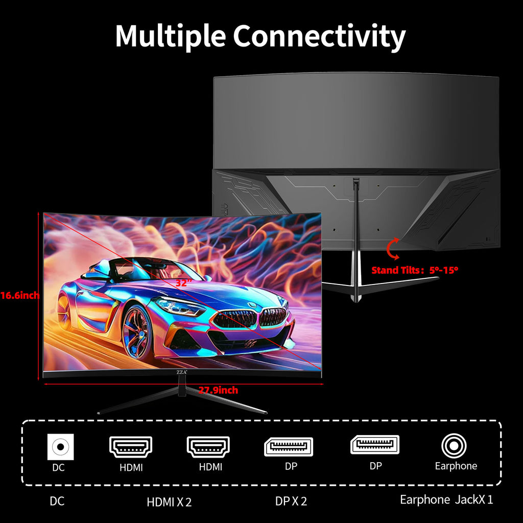 32 Inch Curved Gaming Monitor 300Hz, QHD 1440p 2K Computer Monitor, 1ms (GTG) 1500R VA Panel, HDR10, AMD FreeSync Premium, Eye Care, Adjustable Stand, HDMI 2.1 & DP 1.4, for PC PS5 Xbox