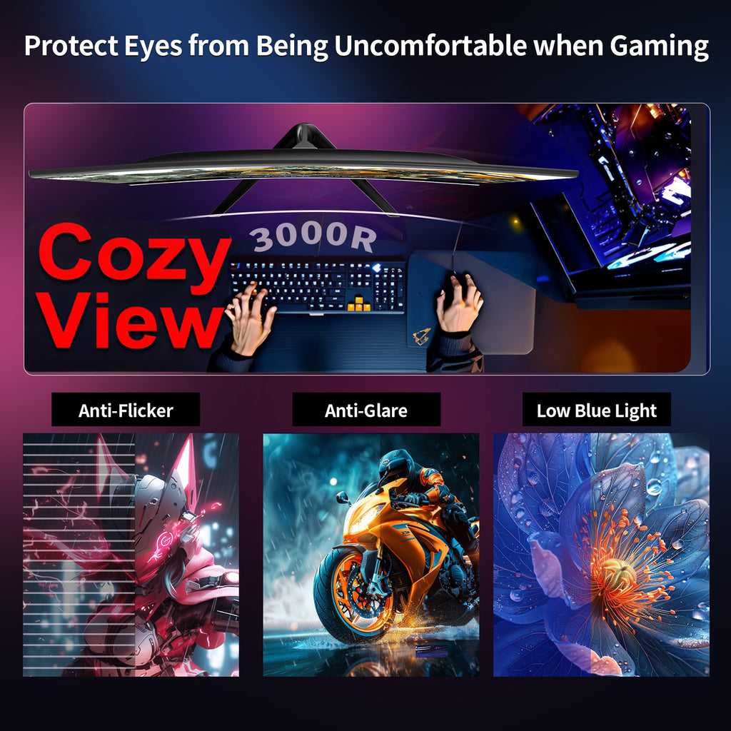 24.5" 120Hz Curved Gaming Monitor | FHD 1080P Frameless Design, FreeSync, Low Motion Blur, Eye Care Technology, DisplayPort & HDMI Connectivity, VESA Wall Mount Compatible - Black