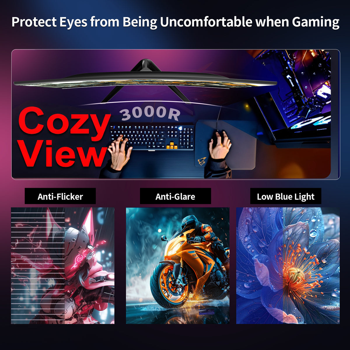 24.5" 120Hz Curved Gaming Monitor | FHD 1080P Frameless Design, FreeSync, Low Motion Blur, Eye Care Technology, DisplayPort & HDMI Connectivity, VESA Wall Mount Compatible - Black