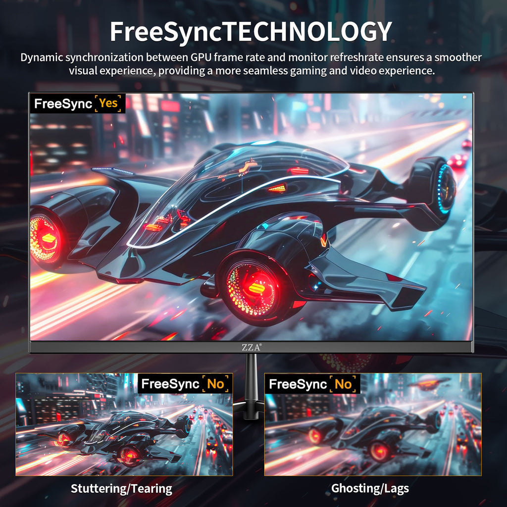 ZZA 24.5 Inch 300Hz 240Hz Gaming Monitor, FHD 1920x1080 VA Panel 1ms Computer Monitor, HDR Mode, Adaptive sync, FreeSync Compatible DP x2, HDMI x2, Ultra Thin Triangle Base, VESA 75mm x 75mm
