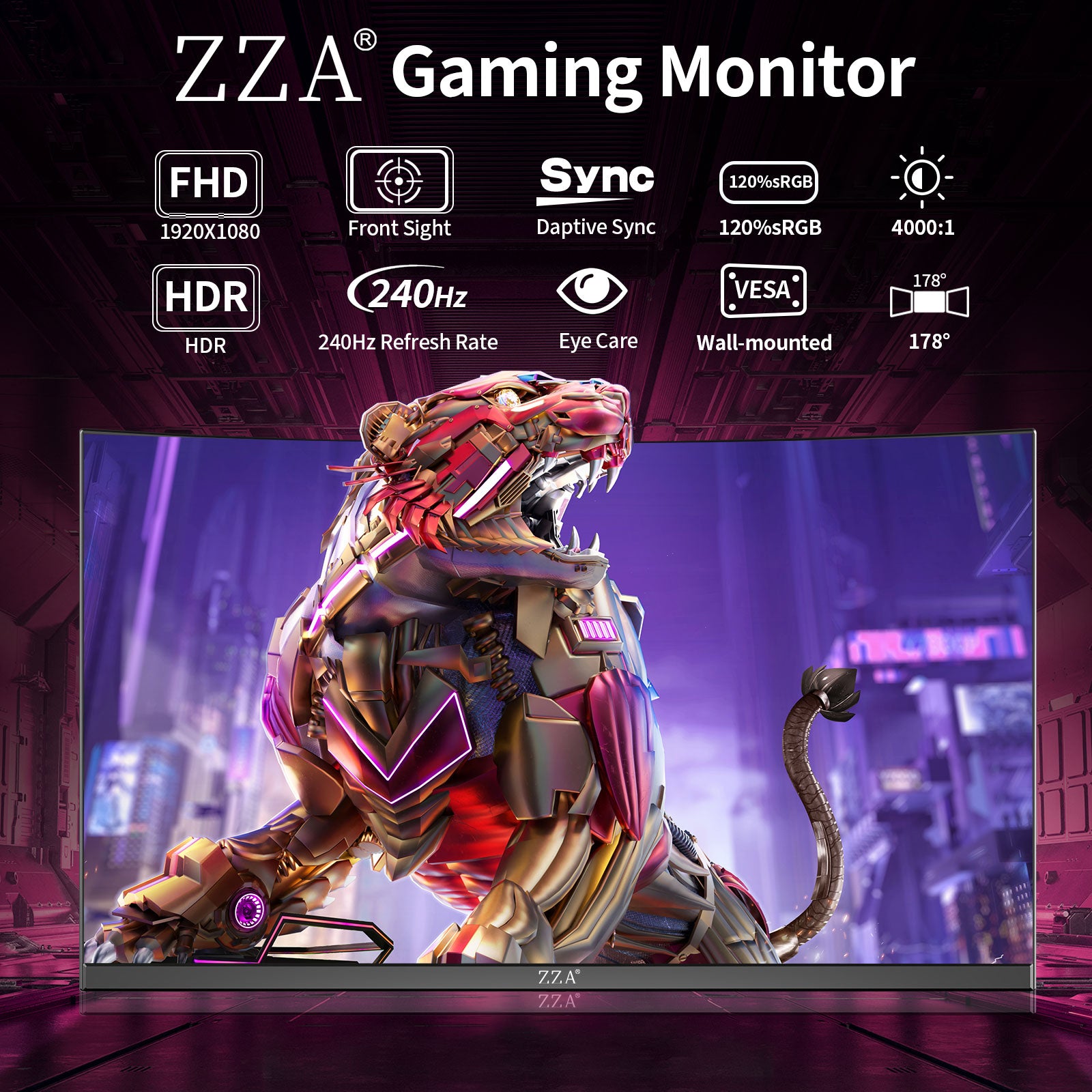24 Inch Gaming Monitor 240Hz, FHD 1080P Computer Screen, FreeSync, 3000:1 Contrast, 120% sRGB, HDMI & DP Ports, VESA Mount, HDMI Cable Included