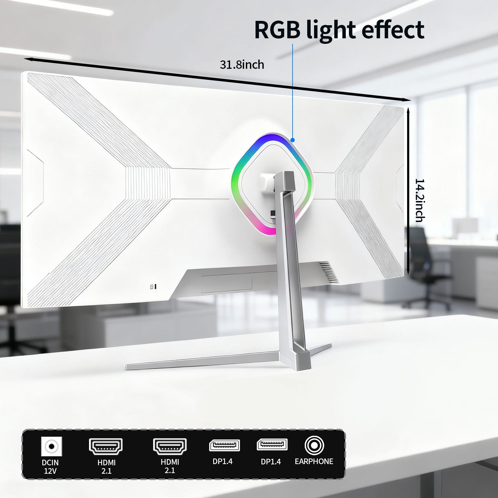 34'' Gaming Monitor-165Hz/180Hz WQHD (3440x1440P) Ultrawide 34 White Curved Monitor,FreeSync for Tear-Free Gaming,120% sRGB, HDMI 2.1 & DP 1.4,PBP Mode,Wall Mountable