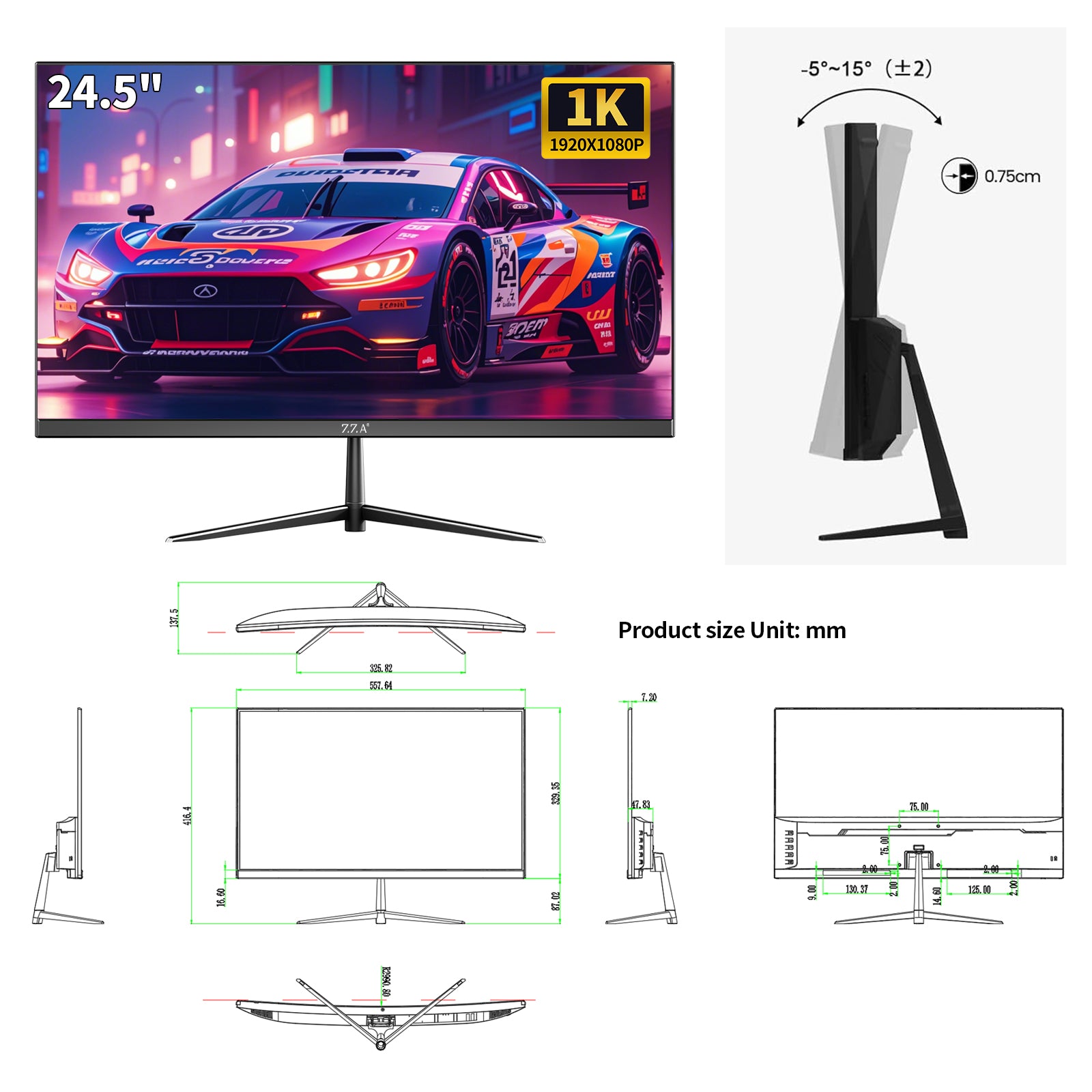 ZZA 24.5 inch Gaming Monitor 240Hz Curved Computer Monitor FHD 1080P, VA Panel with 1ms MPRT, FreeSync, HDMI DP, VESA Mount for Pc Gaming,PS5, and Home Office