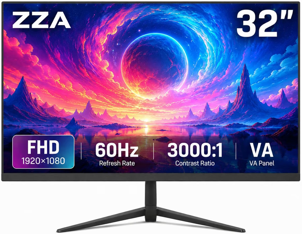 32 Inch 1K FHD Monitor (1920x1080), IPS,60Hz Refresh Rate,AMD FreeSync, 178° Viewing Angle,VESA 100x100mm Mount Compatible, Tilt Adjustable - Black