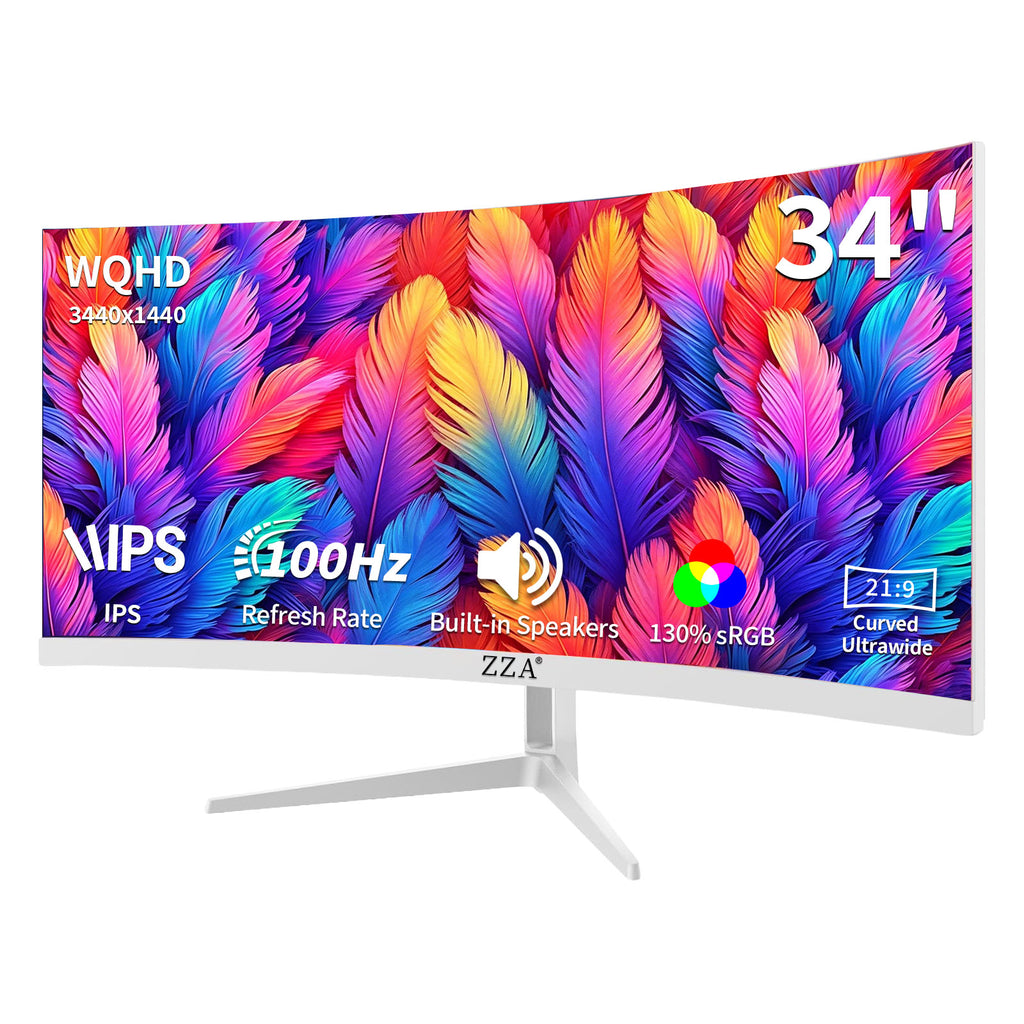 34 Inch Ultrawide Curved Monitor Built in Speakers 4K Gaming Computer Monitor 100Hz, WQHD(3440x1440P) Curved 3800R 21:9 Ultra Wide PC Display, 130% sRGB, HDMI &DP, VESA Mount Compatible-White